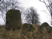 steinzeitliches Hünengrab mit Wächterstein am archäologischen Lehrpfad